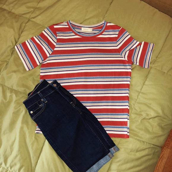 Red & Blue striped ROOLEE tee - Picture 1 of 1